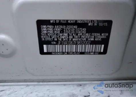 2015 Subaru Wrx Premium из США, поврежденный, VIN JF1VA1D67F9832002